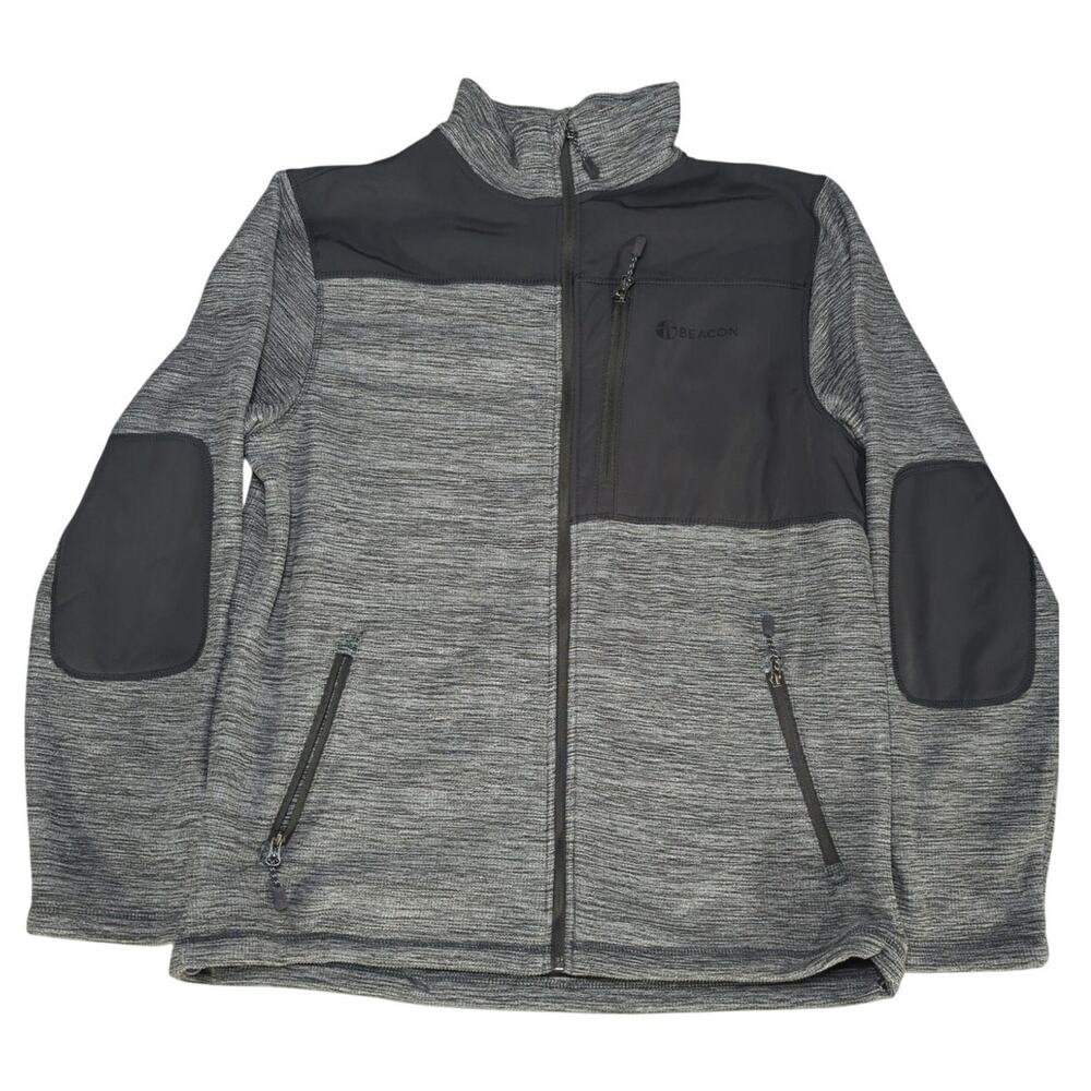 Fossa Mens XL Full Zip Fleece Jacket Gray Black Softshell Elbow Patch Pockets